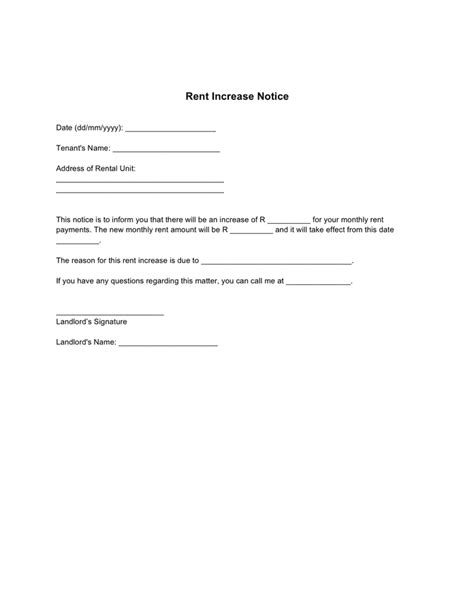 Rent Increase Notice Letter Template