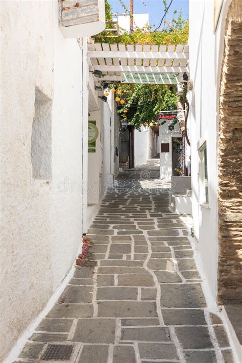 Narrow Street Of The Old Town With Chora Ios Greece Editorial Image