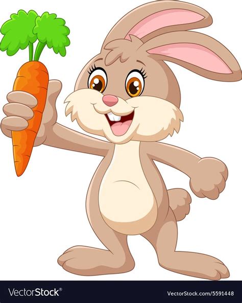 Cartoon Happy Rabbit Holding Carrot Vector Image On Vectorstock