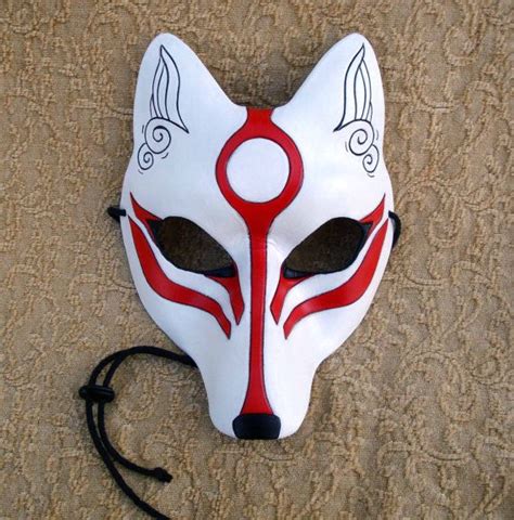 White Okami Kitsune Mask Japanese Fox Leather Mask Kitsune Mask Japanese Mask Japanese Fox