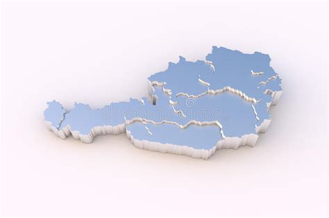 Austria Map 3d White With States Stepwise And Clipping Path Stock