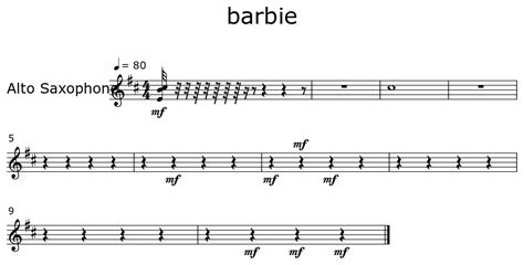 Barbie Sheet Music For Alto Saxophone