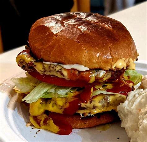 Homemade Classic American Double Cheeseburger On A Brioche Bun R Food