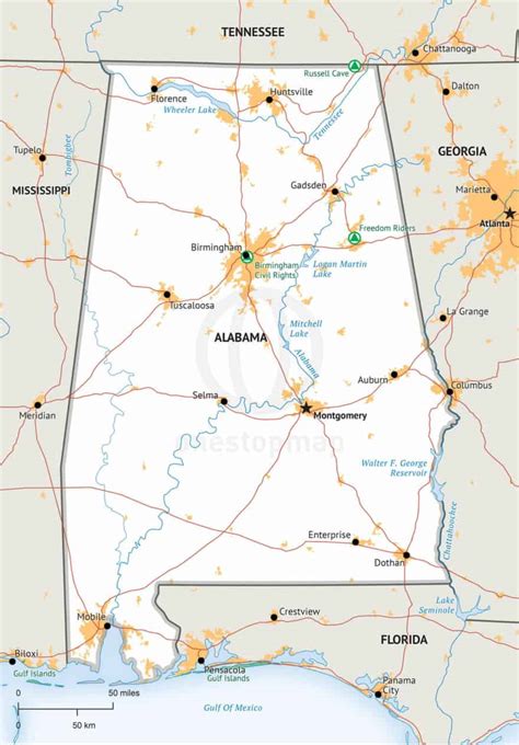 Free Vector Map Of Alabama Outline One Stop Map