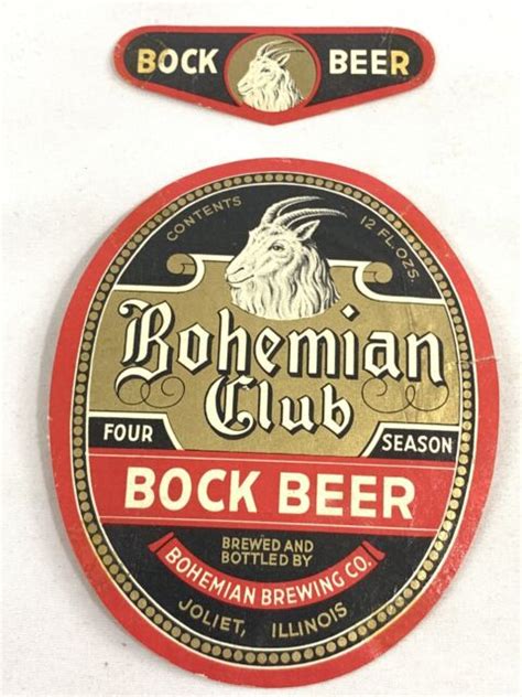 Vintage Bohemian Club Bock Beer Label Brewing Joliet Illinois Four