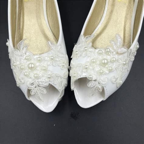 Bridal Open Toe Ballet Flats Wedding Shoes All Full Sizes Peep Toe Lace