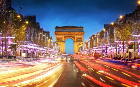 Download Street Time Lapse Light Night Monument Colorful Building Arch France Paris Champs