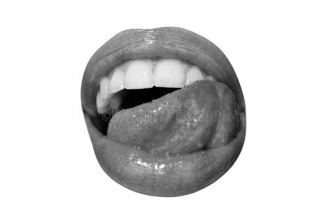 Licking Lips Open Mouth With Red Female Lips And Tongue Icon Isolated On White Stock Image
