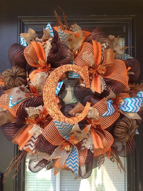 Custom Fall Monogram Wreath By Glitzy Wreaths Fall Deco Mesh Wreath
