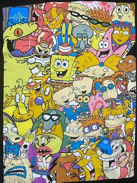 Nickelodeon 80s90s Classic Cartoon Series Characters Back Print Logo