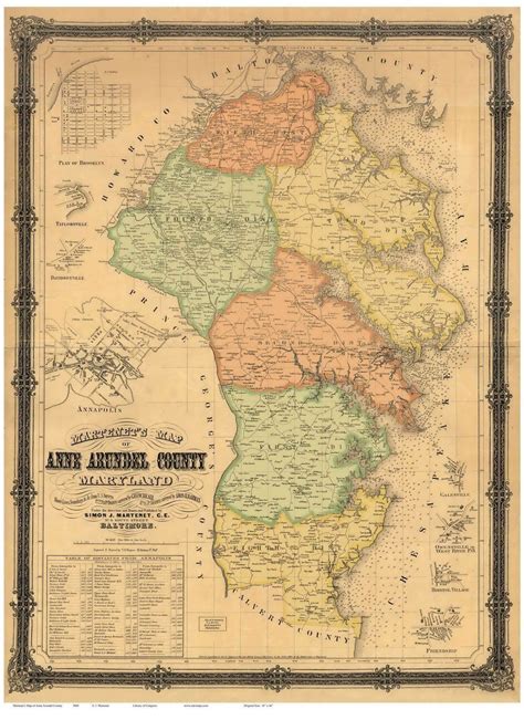 Anne Arundel County Maryland 1860 Wall Map With Homeowner Names Old