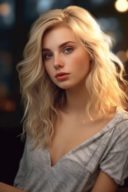 Premium Ai Image A Girl With Blonde Hair And A Blue Eyes