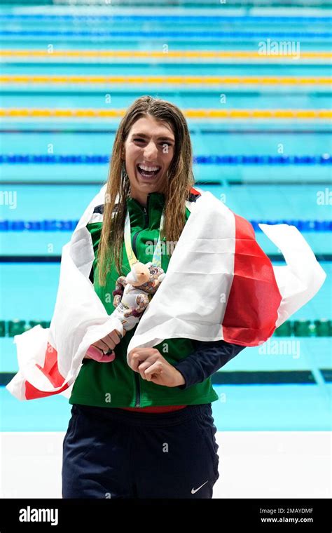 Bethany Firth Of Northern Ireland Poses After Winning The Gold Medal In The Womens 200 Meters