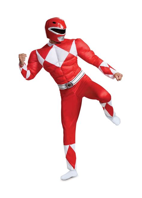 Mighty Morphin Red Ranger Mens Muscle Costume Cosplay Costumes