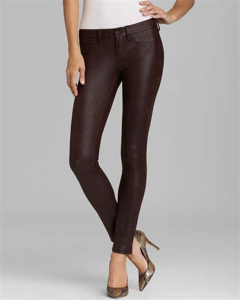 Sold Design Lab Jeans Faux Suede Skinny In Dark Chocolate In Brown Lyst