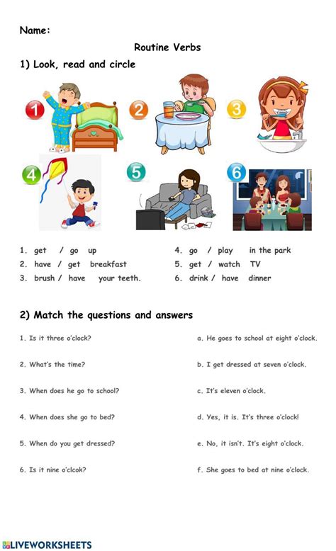 Daily Routine Time Worksheet Live Worksheets