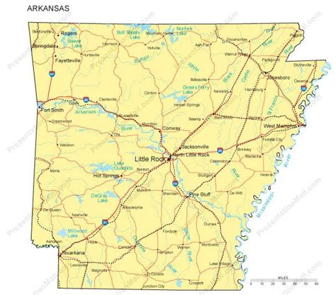 Arkansas Powerpoint Map Major Cities Roads Railroads