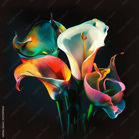 A Drawing Of White Calla Lilies In Neon Color This Image Portrays