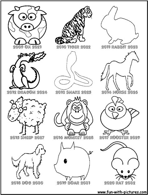Chinese people associate each animal lucky colors: Chinese Zodiac Coloring Pages | New year coloring pages ...