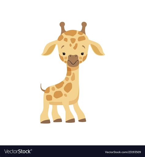 Cute Little Giraffe Funny Jungle Animal Cartoon Character Vector