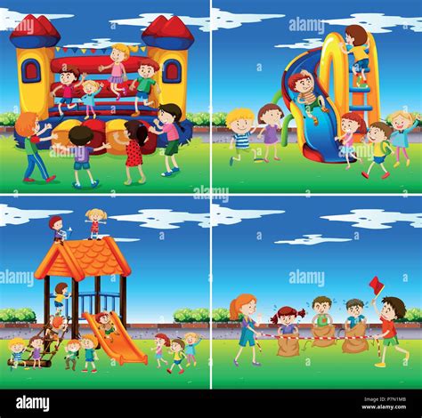 Set Of Children Playing Illustration Stock Vector Image And Art Alamy