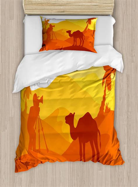 Travel Duvet Cover Set Twin Size Monochromatic Layout Of A Desert