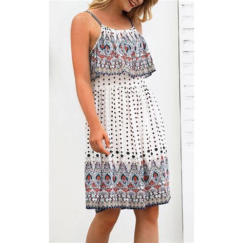Bohemian Style Vacation Dresses Print Sling Short Dresses 2018 Mini Summer Beach Vestidos