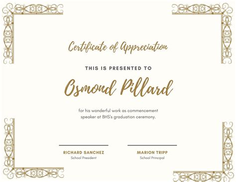 Champagne Gold Decorative Frame Appreciation Certificate Templates By