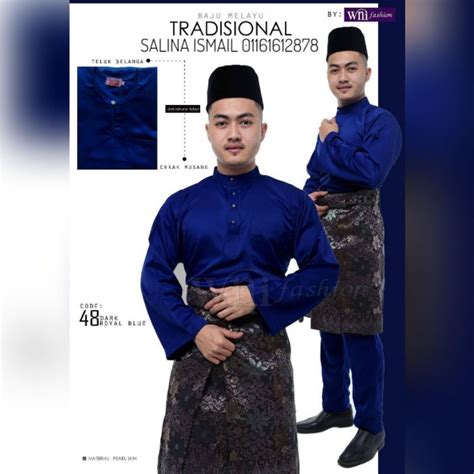 Dark Royal Blue Wni Fashion Baju Melayu Cutting Loose Regular Fit Cekak