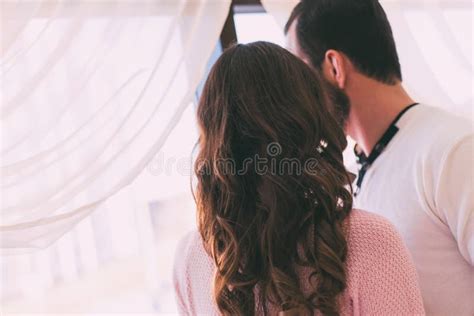 Couple In Love In Studio On A Dark Background Stock Image Image Of Face Smiling