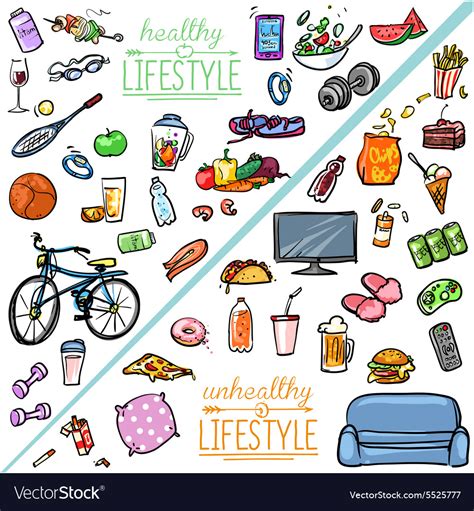 Healthy Lifestyle Vs Unhealthy Lifestyle Vector Image