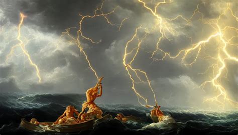 Krea Baroque Painting Of Zeus Throwing Lightning Bolts On Poseidon