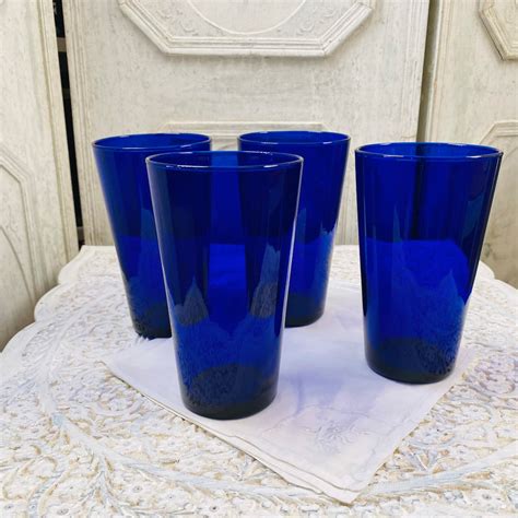Vintage Cobalt Blue Glass Tumblers Set Of 4 Etsy
