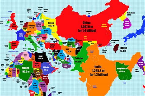 Dünya ülke nüfuslarına göre şekillenen dünya haritası Digital Age