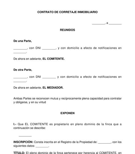 contrato de corretaje inmobiliario modelo word y pdf