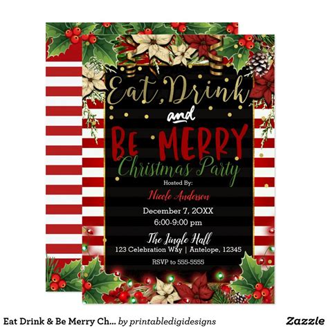 Eat Drink And Be Merry Christmas Holiday Party Invitation