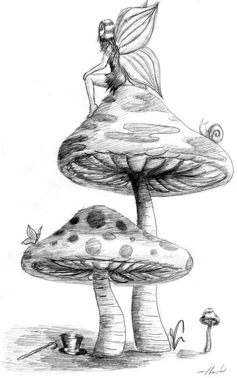 Image Result For Funky Mushroom Art Mushroom Drawing Fairy Drawings