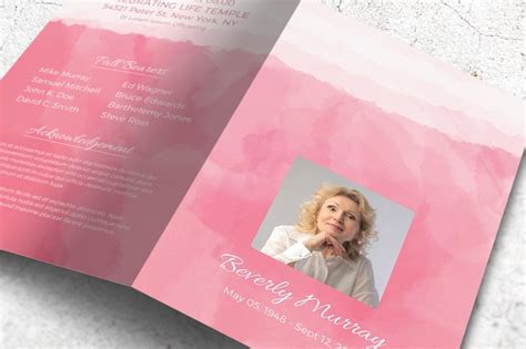 Pink Watercolor Funeral Program Brochure Templates Creative Market