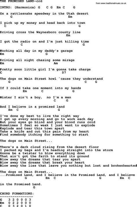 Bruce Springsteen Song The Promised Land Lyrics And Chords