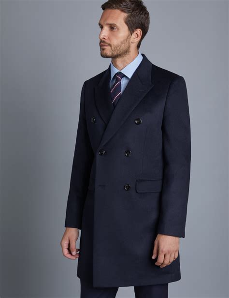 Mens Double Breasted Navy Wool Cashmere Overcoat Hawes Curtis