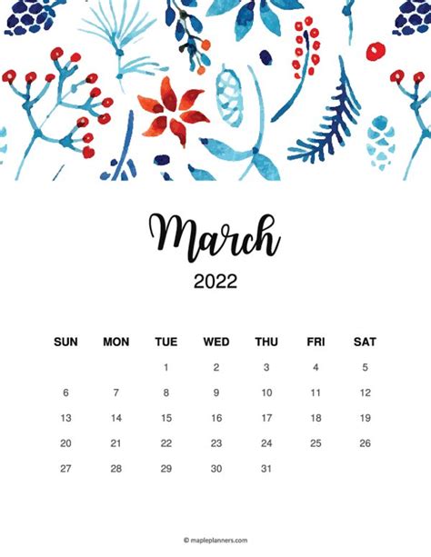 March 2022 Calendar Printable Monthly Calendar