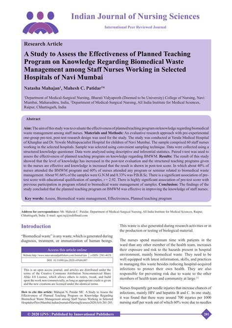 Pdf A Study To Assess The Effectiveness Of Planned Teaching Program