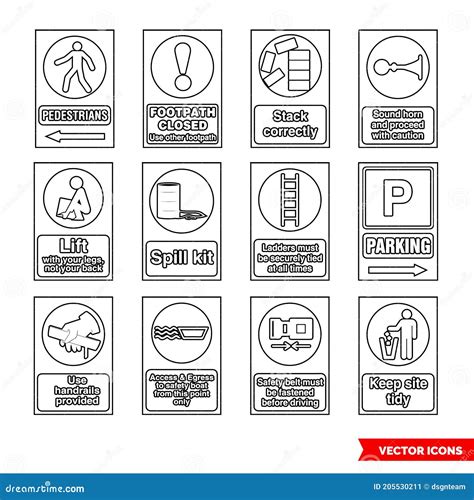 Construction Mandatory Signs Icon Set Of Outline Types Isolated Vector