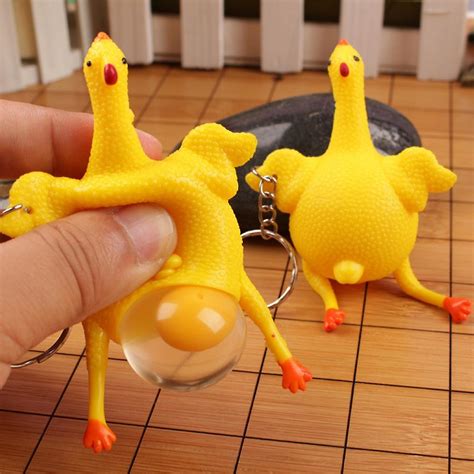 1pcs Funny Gadgets Novelty Antistress Squeeze Chicken Laying Egg Chicken Toys Keyring Surprise