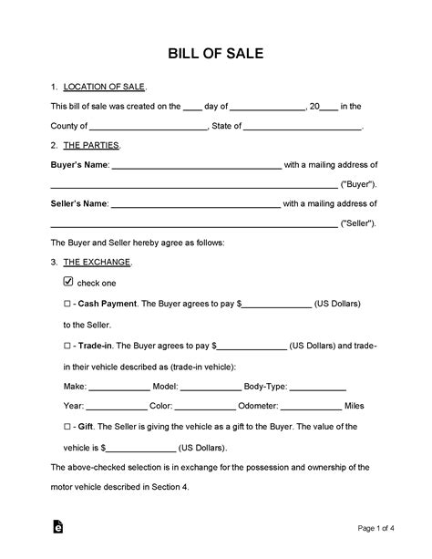 Free Bill Of Sale Forms 24 Word Pdf Eforms Free Fillable Bill Of Sale