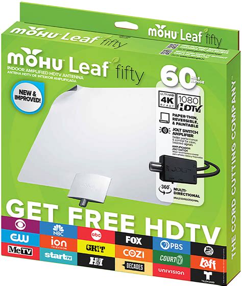 Mohu Leaf 50 Amplified Indoor Hdtv Antenna 60 Mile Range Blackwhite Mh