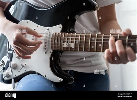 Young Girl Playing Electric Guitar Stock Photo Alamy