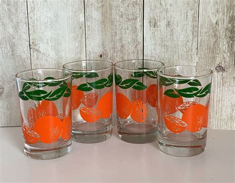 Four Vintage Orange Juice Glasses Swanky Swigs Anchor Etsy Orange