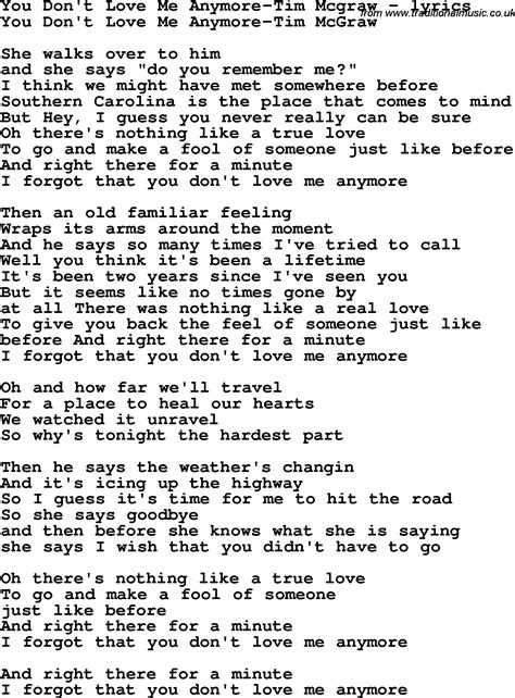 Love Song Lyrics Foryou Dont Love Me Anymore Tim Mcgraw