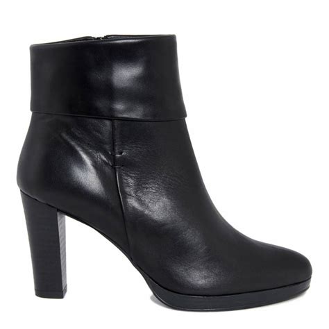 Womens Black Smooth Leather Heeled Ankle Boots Brandalley